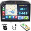Hikity Autoradio Android 15 9 per Peugeot 308 2007-2015 Wireless CarPlay | 4+64GB. Schermo Incell, Cornice Argentata. Anche per 408. Android Auto, GPS, WiFi, FM/RDS, Retrocamera, MIC