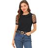 Allegra K Donna Top con Maniche Corte a Rete a Pois con Scollo Tondo Colletto alla Peter Pan