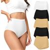 Desanlapi Slip Vita Alta Donna Mutandine Culotte Donna Mutande Cotone Traspirante Confezione da 5 Pezzi Nero Beige Bianco 2XL