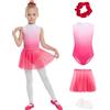 JiAmy Body da danza per ragazze, 4 pezzi, con gonna rimovibile, colore sfumato, vestito da danza con collant elastici 4-12 anni