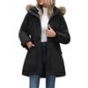 CMTOP Giacca Invernale Donna Media Lunga Cappotto Impermeabile Calda Comodi Antivento Parka Giubbotto Elegante Moda con Cappuccio Staccabile in Pelliccia Jacket Slim Fit con Zip Tasche