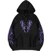 Generisch Felpa con cappuccio da uomo Gothic Punk, Y2K, con chiusura lampo, a maniche lunghe, girocollo, per il tempo libero, invernale, oversize, streetwear