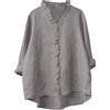 Generic Camicette da donna casual con colletto alla coreana, maniche a 3/4, camicetta estiva con volant in cotone e lino, camicia aperta sul davanti, top a tunica di base, comoda maglietta per uscire e per le
