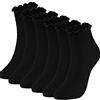SATINIOR Women Ankle Socks Lace Ruffle Socks Solid Lettuce Edge Knit Socks, 6 Pair