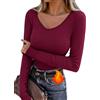 Wayleb Maglia Termica Donna con Interno in Pile, Scollo a V e Maniche Lunghe con Foro per Pollice, Maglia Calda Invernale per Ufficio, Casa, Tempo Libero, S-XXL