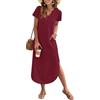 AUSELILY Maxi abito estivo da donna, casual, a maniche corte, scollo a V, ampio, con spacco lungo, da spiaggia, per vacanze