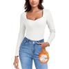 WOWENY Maglia Termica da Donna in Pile, a Maniche Lunghe con Scollo a Sweetheart, Elegante Camicia Termica a Maniche Lunghe a 3/4, Calda, Comoda, per l'inverno
