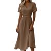 Generic Abito estivo da donna, lungo, elegante, sciancrato, leggero, linea ad A, con scollo a V, vita alta, traspirante, a maniche corte, da spiaggia