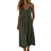 Generico Vestito Donna in Lino Estivo Vestiti Abito da Spiaggia a Camicia Senza Maniche Lunghezza Casual Vestito Leggero Scollo a V con Tasche Mare Taglie con Tasche Scollo V Copricostume