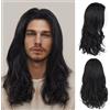 GNIMEGIL Parrucche ricce nere lunghe 55,9 cm per uomo acconciatura | ondulata naturale anni '70 '80 parrucca per feste a tema Halloween costume maschile spettacoli musicali capelli sintetici