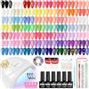VANREESA Kit Semipermanente Unghie, 55 Colori Smalto Semipermanente Unghie 77PZ Kit Unghie Gel Completo con Top Base Opaco Brillantini Coat e Lampada U V Led Unghie 48W Regalo per Donne