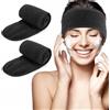 GUDQVOZIHG 2 fasce per capelli in microfibra con nastro magico - cerchietto grande nero, lavabili e regolabili, accessori ideali per trucco, cura del viso, spa, sport e yoga, donna ragazza uomo
