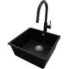 PRIMAGRAN Lavandino da Cucina al Mobile 50cm + Rubinetto, 46x44cm | Set: Rubinetto BW9010 + Kit di scarico + Lavello in Granito a 1 Vasca - Venezia Easy Slim , Nero