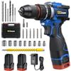 Gisam Trapano Avvitatore Batteria, 25+3 Impostazione Coppia, Max 65Nm, 2 Velocità, Avvitatore a Batteria con 2 Batteries 2.0Ah, 28 Accessori, Luce a LED, per Riparazione, Fai da te (blu)