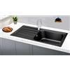 Omeere, 100 x 50, lavello da cucina, in acciaio inox 304, spessore del materiale: 0,8 mm, lavello, lavello da incasso, rettangolare, 1 vasca, XXL 50 x 40 cm (superficie sinistra nera)