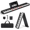 COSTWAY Tastiera Pianoforte 88 Tasti Illuminati Pieghevole (Nero) | Pianoforte Digitale Portatile con Custodia, Sustain Pedali, Modalità di Insegnamento, MP3/USB/MIDI/Bluetooth