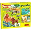 HABA 305237 Jigsaw Puzzles Farm Animals, 3 Puzzles with 12, 15 and 18 Pieces and Different Animal Motifs, Puzzle from 3 Years