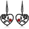 URONE Orecchini a forma di rosa nera in argento Sterling, a forma di cuore con rose, idea regalo per donne e ragazze, Nessuna pietra preziosa
