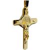 Gioelleria Assodiori Croce in Oro Giallo 750 18k con Cristo e Medaglia San Benedetto, Solida, Protezione, Disponibile 4,6 cm, 3,7 mm, 2,8 cm