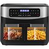 Iceagle Friggitrice ad Aria 12 litri - Friggitrice Aria Dual Zone 2600 W, Air Fryer con 10 Programmi, 2 cassetti, Finestra, Friggitrice Senza Olio, Doppia Temperatura e Tecnologia SmartCook, Timer