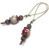 ThurColas Orecchini vintage da donna in bronzo antico con pietre naturali e monachelle lunghe