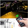 QAUBEN 8 Metri di Fibra Ottica Auto Illuminazione Ambientale con Telecomando RF 64 Colori Multicolore Musica Interna Footwell Illuminazione Kit DC 12V 1W