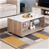 Dmora Tavolino da Salotto Rakesa 101x60x45h cm Bianco con Ruote 2 Vani, Forma Rettangolare