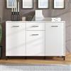 Dmora Credenza Funara 138x40x90h cm Bianco 3 Ripiani un Cassetto, Madia 3 Ante