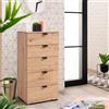 Dmora Cassettiera Chikeha 45x40x95h cm Marrone Rovere Nodi 5 Cassetti Apertura Scorrevole, Chiusura Scorrevole