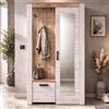 Dmora Mobile da Ingresso Kisaya 114x37x195h cm Bianco Larice Specchio Incluso 5 Ripiani, Appendiabiti