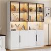 Dolamaní Vetrina con illuminazione a LED, 160 x 30 x 200 cm, con 8 ante e piano di lavoro, moderna vetrina in vetro per home office, libreria, oggetti da collezione, porte bianche con decorazione