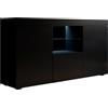 MB Muebles Bonitos, Credenza a tre ante con LED Natolia, Madia Soggiorno, Melamina Opaca, Nero, 150x82x40 cm
