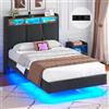Brinlawb Letto Singolo 90x190cm Fluttuante, Testiera Imbottita, LED, Ricarica Grigio | 2 prese AC, 1 USB-A e 1 USB-C; doghe in legno massello; 60.000 colori LED regolabili via APP; testiera con vano portaoggetti.