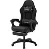 ML DESIGN modern living ML-Design Sedia da Gaming Ergonomica in Similpelle Nero con Poggiapiedi, Braccioli, Poggiatesta e Cuscino Lombare, Stile Racing, Poltrona da Gioco Girevole e Regolabile, Ideale per Scrivania o Ufficio