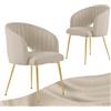 SDXYSTCE Set di 2 Sedie da Pranzo in Velluto - Sedie Cucina Imbottite Moderne - Poltrone Scandinave da Lettura con Braccioli e Schienale - Velluto-Beige