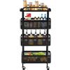 Zalydala Carrello da cucina con ruote, carrello con cassetti, 4 ruote (2 con freni), salvaspazio, per cucina e bagno, telaio in acciaio, 40 x 15 cm (nero)