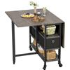 YITAHOME Tavolo da pranzo pieghevole, mobile con 6 ruote e cassetti, per piccoli spazi, cucina, sala da pranzo, rovere grigio e nero