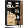HOMCOM Credenza Cucina Moderna con 2 Cassetti 88x35x160 cm Nero e Legno | 2 Ripiani, Armadietto con 4 Scomparti, Mobile Buffet Stile Industriale, Base in Acciaio