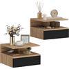 HOMCOM Set da 2 Comodini Sospesi per Camera da Letto, 2 Comodini per Camera da Letto Soggiorno, Salvaspazio Design, con Cassetto e Mensola Superiore in Legno, 35x32x22.5cm, Nero e Rovere