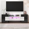 Azkoeesy Mobile TV 145 cm, LED Integrato, Nero e Bianco Lucido, Piano in Vetro, 8 Ante e 2 Cassetti, Mobile Moderno per Soggiorno