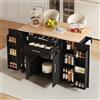 KUAKE Isola da cucina autoportante con piano di lavoro pieghevole, carrello da cucina su 5 ruote, con ripiano e 2 cassetti, per cucina, sala da pranzo, 136 x 70 x 92 cm (nero)