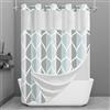 Yiatn Tenda da doccia grigia senza gancio con fodera in tessuto a scatto, stile hotel con finestra superiore in rete trasparente, design geometrico moderno a goccia, impermeabile e lavabile, 180 x 188