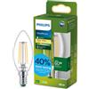 Philips Lampadina LED UltraEfficient Trasparente B35 a Candela con Filamento, E14 Piccolo Edison, Classe Energetica A, 806 lm, Equivalente 60W, Bianco Caldo (2700K), EyeComfort, 50.000 ore, Pacco da 1