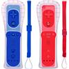 PGYFDAL Confezione da 2 telecomandi classici compatibili per console Wii Wii U, gamepad con custodia in morbido silicone e cinturino da polso (rosso e blu scuro)