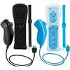 PGYFDAL 2 confezioni di telecomando e Nunchuck per console Wii/Wii U, gamepad con custodia in silicone e cinturino da polso per le vacanze (nero e blu)