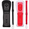 PGYFDAL Confezione da 2 telecomandi classici compatibili per console Wii Wii U, gamepad con custodia in morbido silicone e cinturino da polso (nero e rosso)