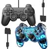Degulan Controller cablato per PS2 doppio shock, confezione da 2 telecomando Gamepad compatibile con Play Station 2 (blu e nero)