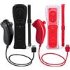 PGYFDAL 2 confezioni di telecomando e Nunchuck per console Wii/Wii U, gamepad con custodia in silicone e cinturino da polso per le vacanze (nero e rosso)