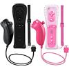PGYFDAL 2 confezioni di telecomando e Nunchuck per console Wii/Wii U, gamepad con custodia in silicone e cinturino da polso per le vacanze (nero e rosa)