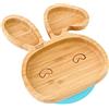 bamboo bamboo Baby E Piatto Bambini, Piatto Bambù Con Suzione Sicura Per Pasti E Svezzamento, Piatto Coniglio Con Base Antiscivolo, Piatti Per Neonati Da 6 Mesi (Coniglio, Blu)